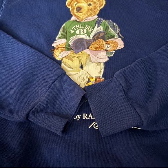 Polo Ralph Lauren Boys Polo Bear Fleece Sweatshirt - Navy Blue - Size 7 - Picture 7 of 7